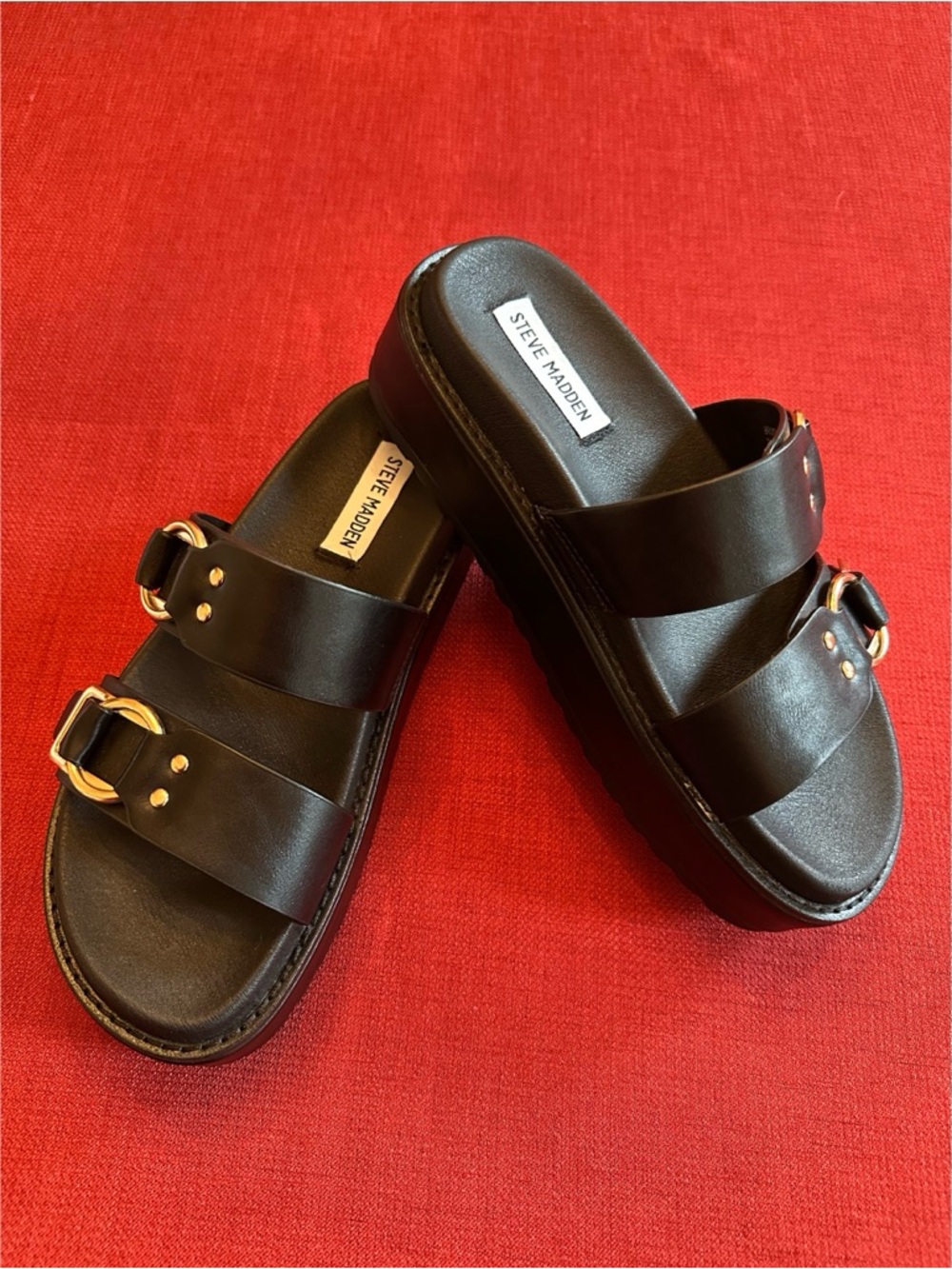 Steve Madden Black Slides with Gold Buckle Accents NWOB, 7 - Picture 7 of 9